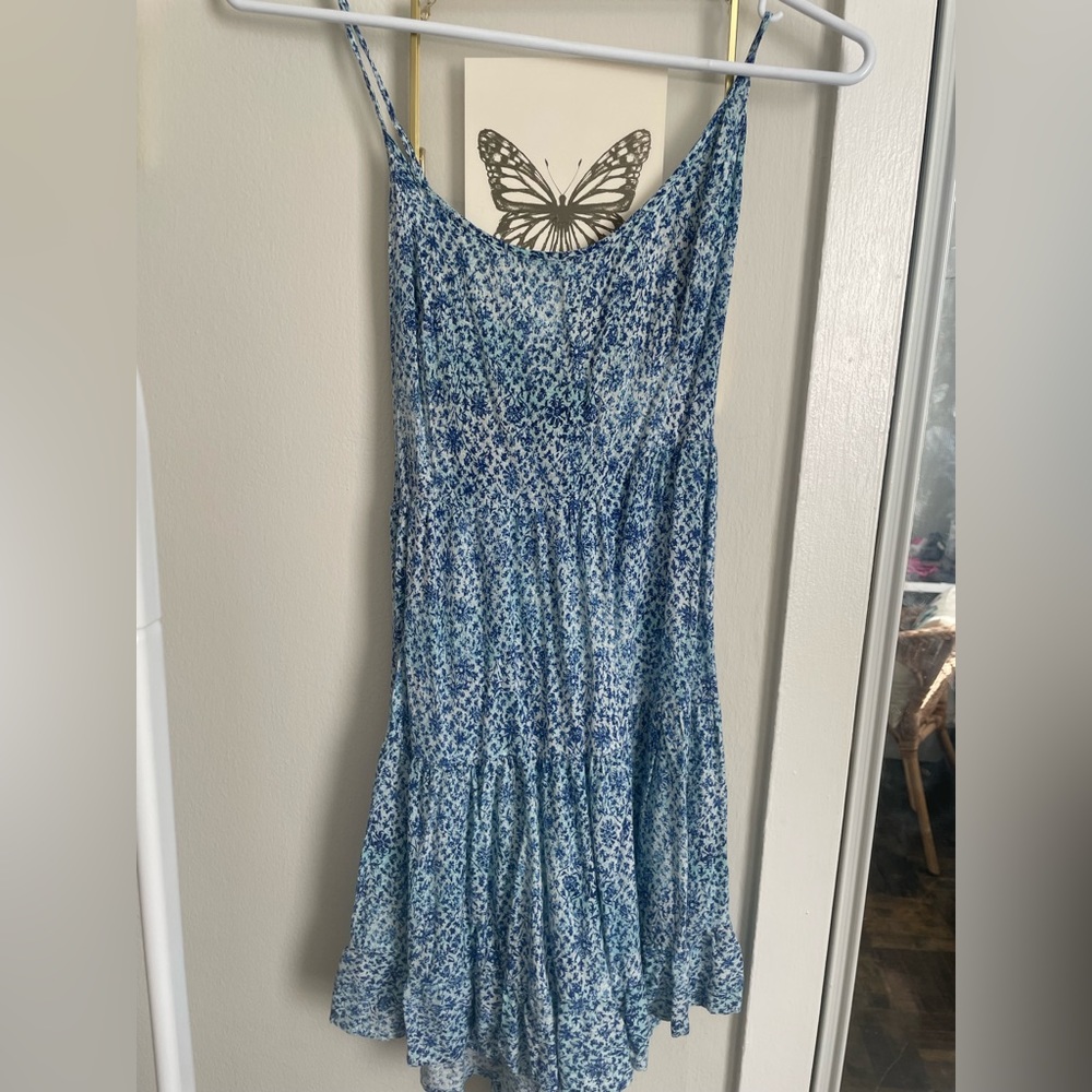Flowy floral mini dress with with strappy tie back